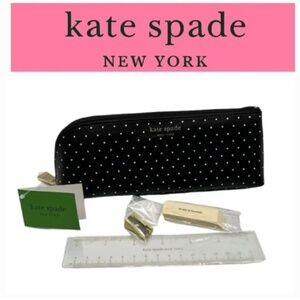Kate Spade Black w/ Cream Dots Pencil Case Pouch School College Office Gift NWT